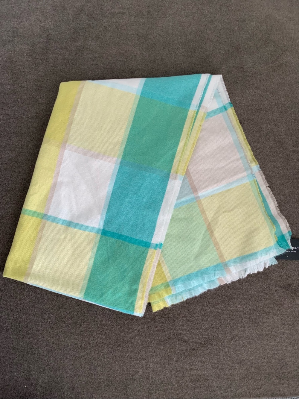 kate spade new york Plaid Yarn-Dyed Scarf Yellow/Turquoise Multi 100% Wool